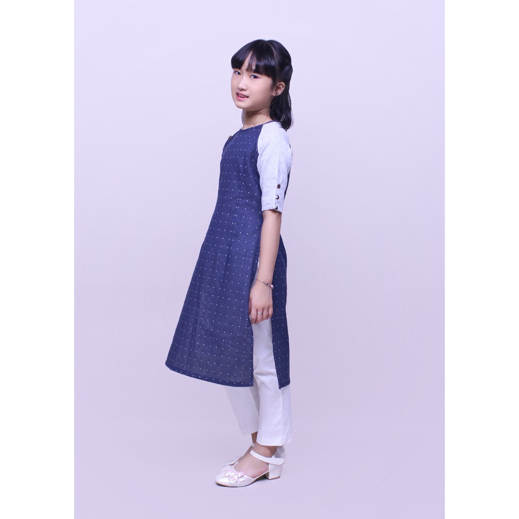 áo dài bé gái hcm linen phối xanh đen GAD001 - JADINY