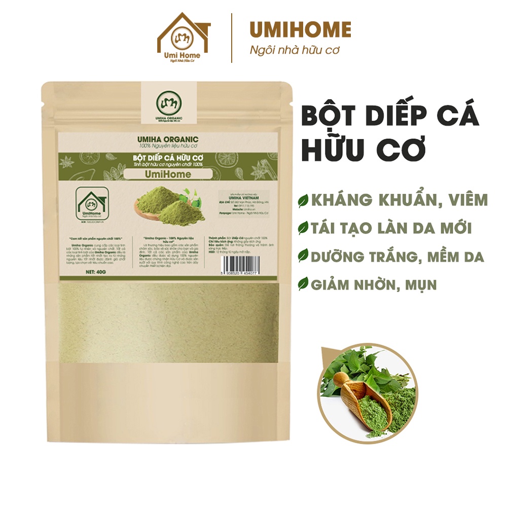 Bột Diếp Cá hữu cơ UMIHOME nguyên chất 40g dùng đắp mặt nạ đắp mặt ngừa mụn, dưỡng da trắng mịn và mờ thâm hiệu