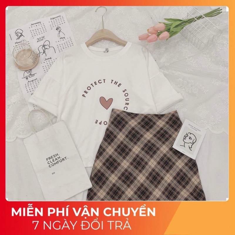 Sét Áo Tim Trắng Mix Cvay Kẻ Nâu Siêu Hót [ 𝐅𝐑𝐄𝐄 𝐒𝐇𝐈𝐏 ] Áo Chất Cotton Tàu L1 Cực Đanh Đẹp Mát