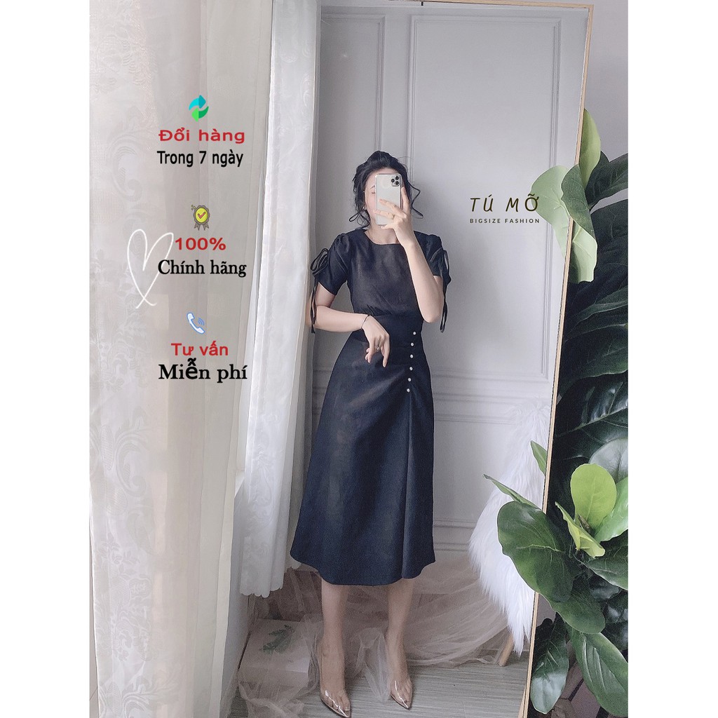 Đầm Bigsize nhung phối nút x DA0014  - Tú Mỡ - đầm cho người béo mập 50-95KG - Mặc đi tiệc, đi chơi hoặc dạo phố | BigBuy360 - bigbuy360.vn