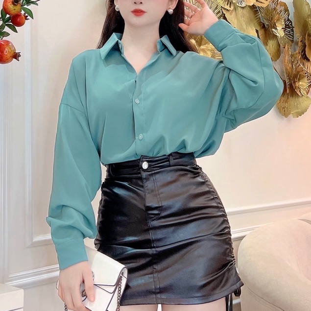 Áo sơ mi nữ form rộng tay dài mầu nâu, trắng, đen, kem, chất lụa đẹp không nhăn, áo somi form rộng nữ đẹp basic, unisex