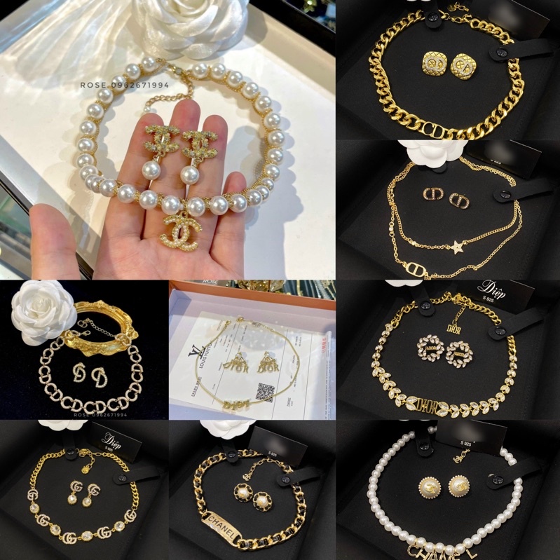 Sét vòng cổ khuyên tai đính đá hãng sang trọng