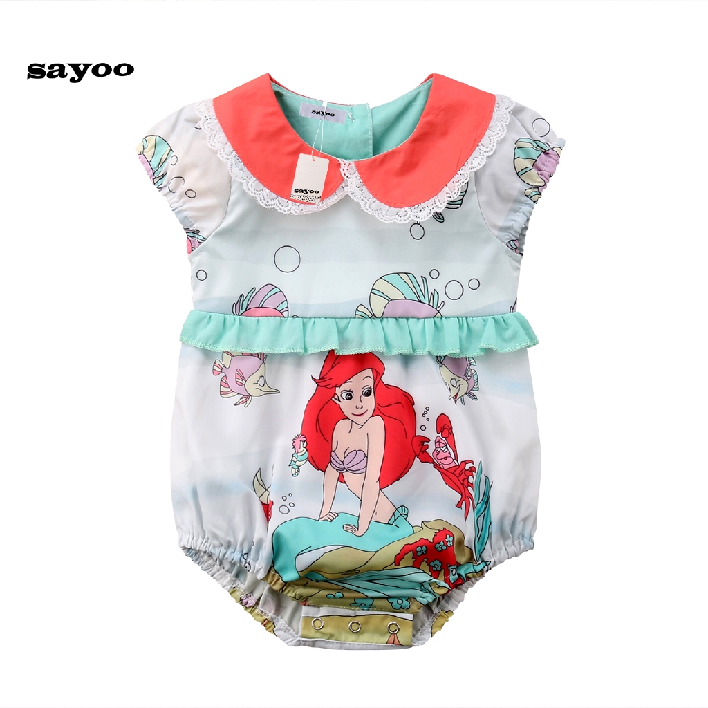 Bộ jumpsuit ngắn in hình nàng tiên cá cho bé gái