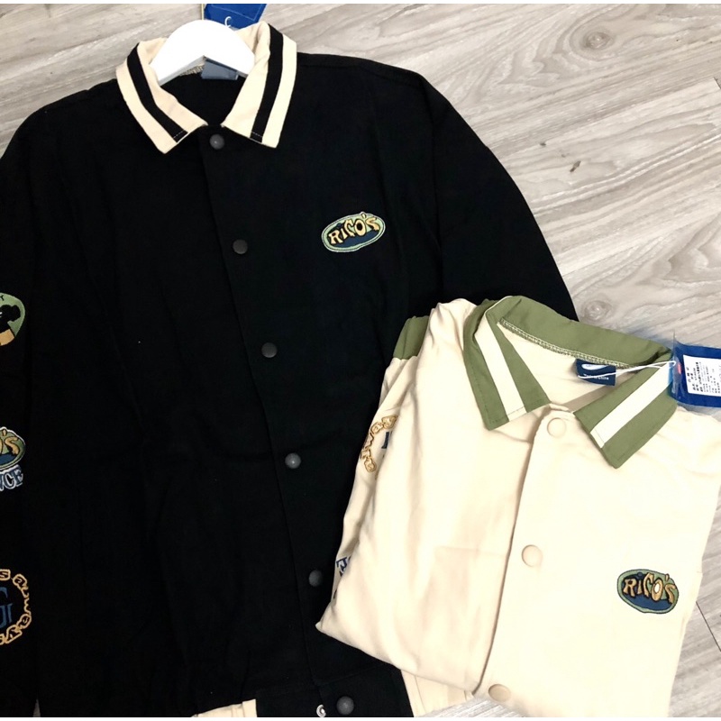 Áo khoác bomber kaki cổ bẻ khuy bấm