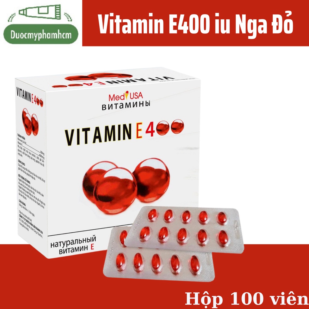 Viên Uống Vitamin E 400 Đỏ Nga, Ngăn Ngừa Lão Hóa Da, Mờ Thâm Nám, Bật Tone Da- Hộp 100 viên
