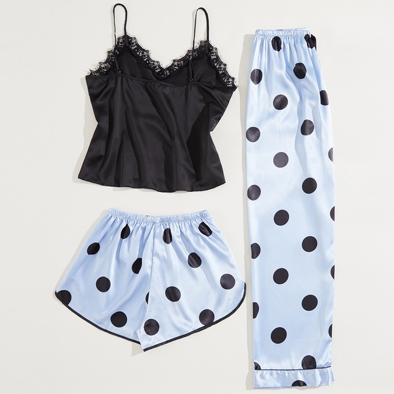 Set đồ ngủ vải lụa ba món thời trang quyến rũ dành cho nữ