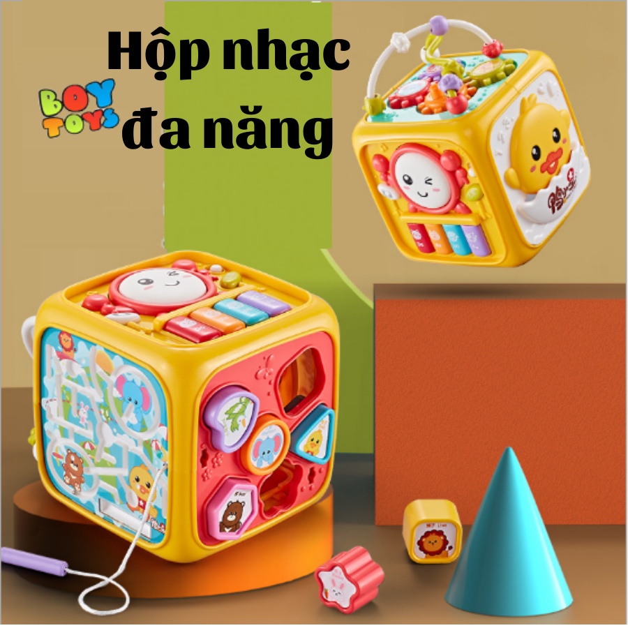 Hộp nhạc đa năng 6 mặt có đàn, nhạc, hình khối giúp bé phát triển tư duy và nhận biết màu sắc