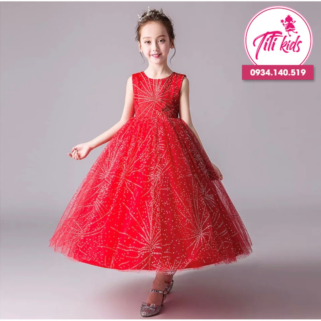 Đầm công chúa💃Freeship💃Tặng cài nơ💃Đầm bé gái cao cấp đỏ voan cực xinh Titikids 2020