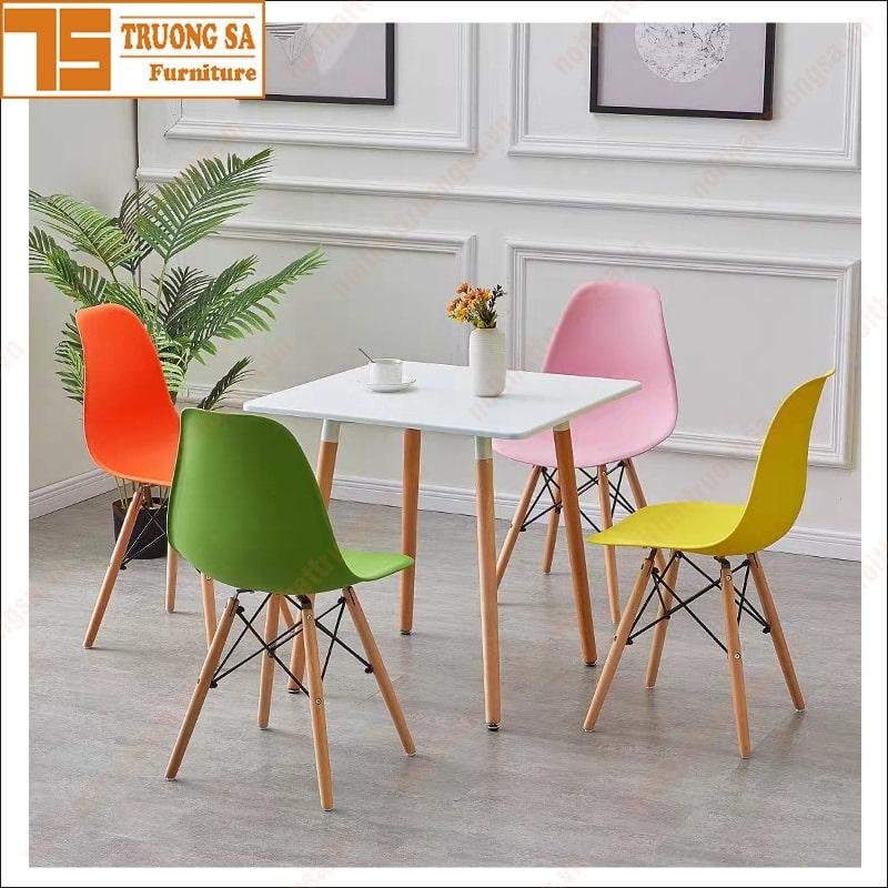 Ghế Nhựa Chân Gỗ Eames, Ghế Quán Cafe, Ghế Decor Ngồi Làm Việc