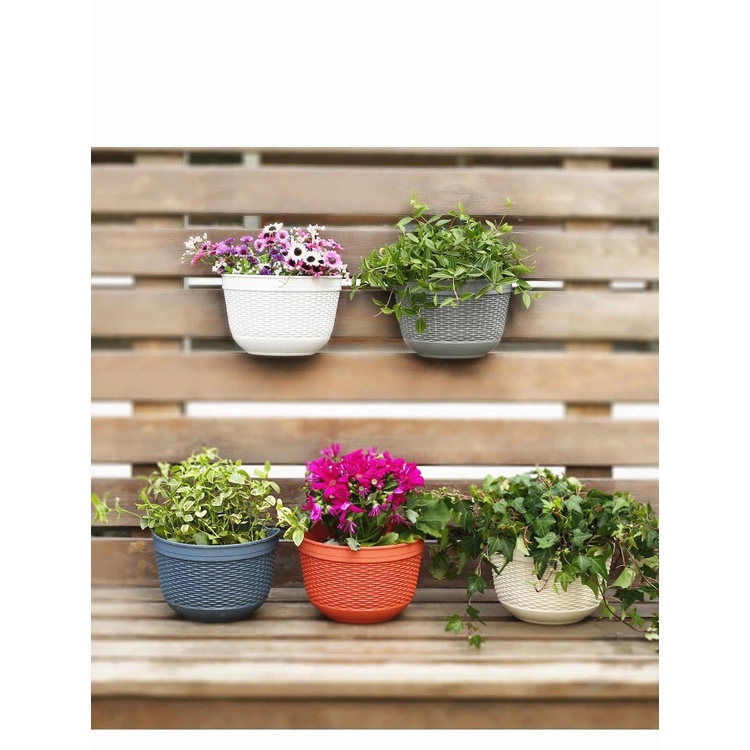 Chậu hoa nhựa ốp tường giả mây đan, treo ban công trồng hoa, trồng cây nhiều màu sắc, decor đẹp