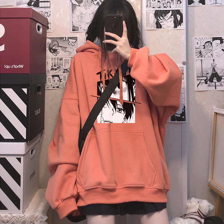 Áo Hoodie Dáng Rộng Dài Trung Bình Họa Tiết Hoạt Hình Thiết Kế Dễ Thương Cho Nữ [Lông Cừu / Mỏng] Ins