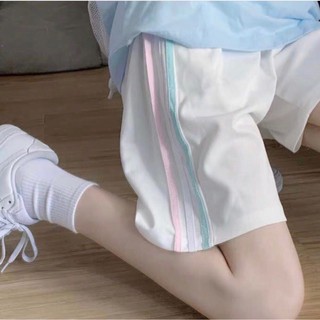 Quần Short Đùi 3 Sọc RAINBOW Unisex THUNDER 🌸 Shorts ống rộng cạp chun trơn màu ĐEN | TRẮNG | XANH Ulzzang 🌸