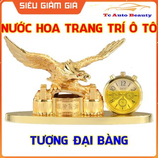 Nước hoa ô tô tượng đại bàng phong thủy kèm đồng hồ bằng hợp kim cao cấp chắc chắn ( màu vàng ) -TC AUTO