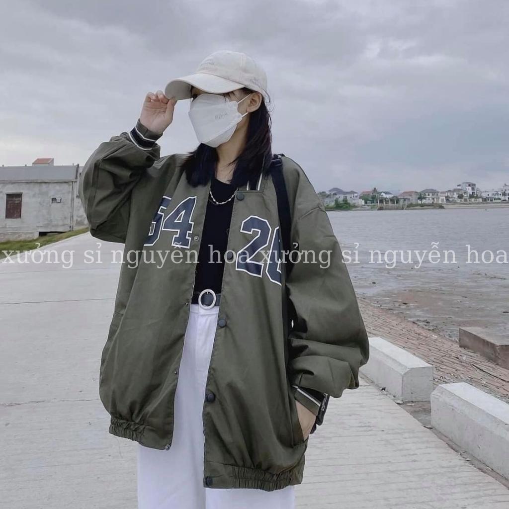 Áo khoác bomber gió 2 lớp 5426 form dáng rộng unisex nam nữ mặc được màu xanh rêu hot hit Xưởng Sỉ Nguyễn Hoa