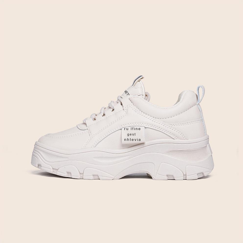 Giày Thể Thao Nữ Độn Đế Giày BOM Sneaker Tăng Chiều Cao Màu Trắng Đen Kem Chất Liệu Da PU giayBOM B888 ️🥊