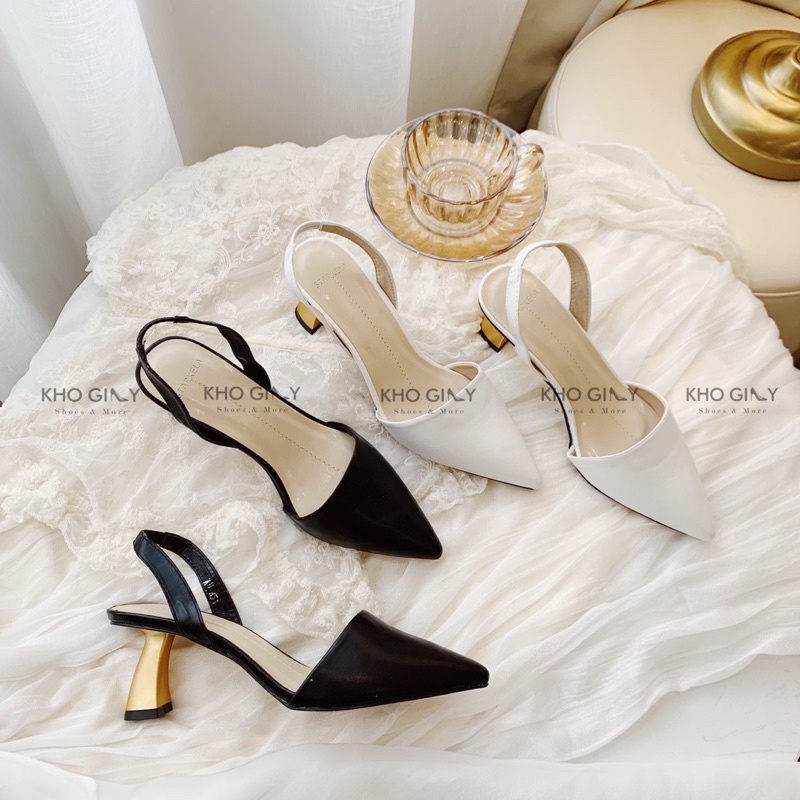 Giày Slingback gót vàng vát g0319