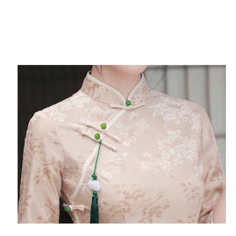 Sườn Xám Cách Tân Dáng Ôm Tay Dài In Họa Tiết Hoa Phong Cách Cổ Điển Thời Trang Cho Nữ Size S - XXL