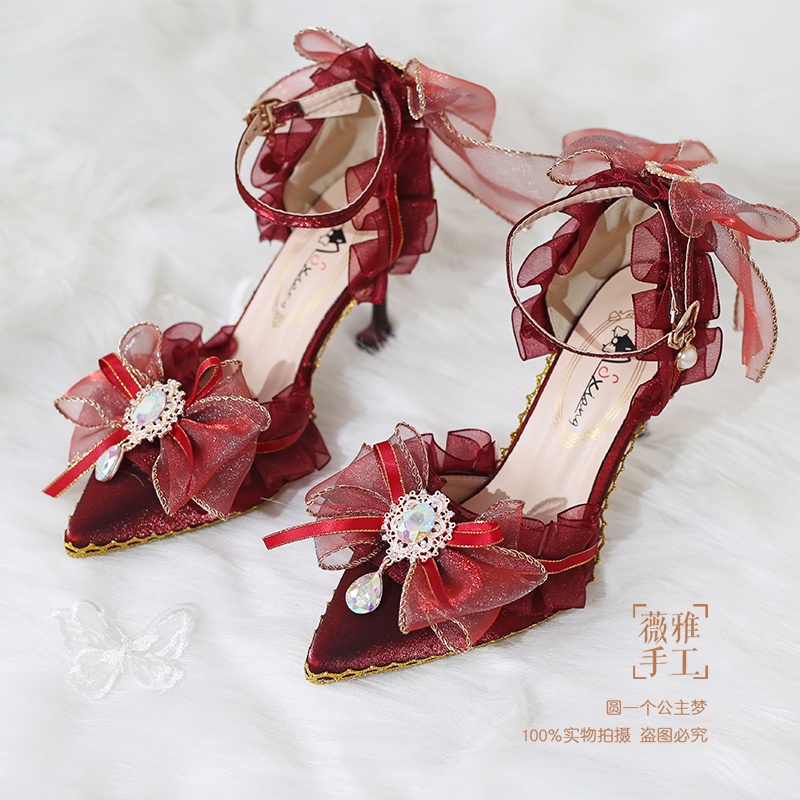GIÀY CAO GÓT MŨI NHỌN LOLITA RED VELVET 4597