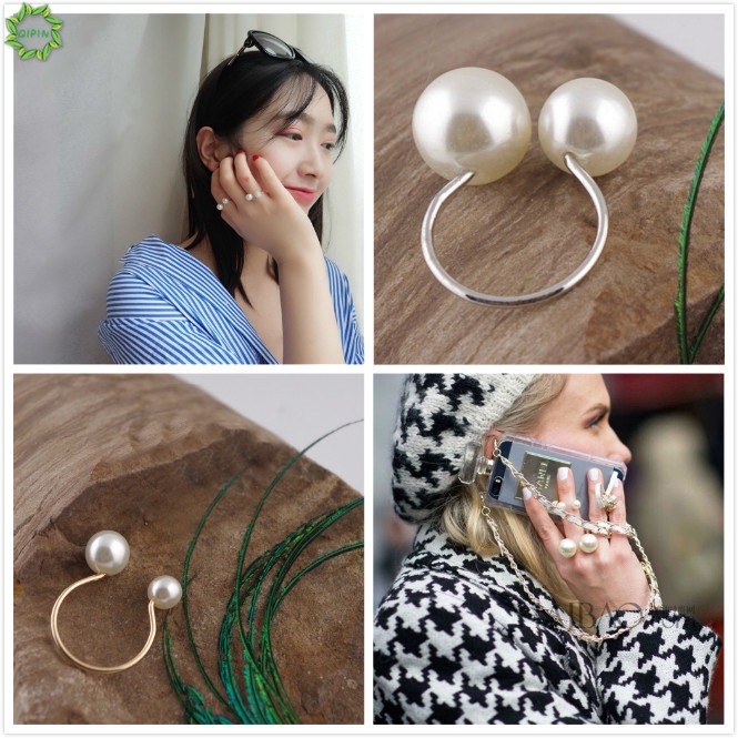 Nhẫn đeo tay kim loại tạo hình chữ U đính đá thanh lịch cho nữ