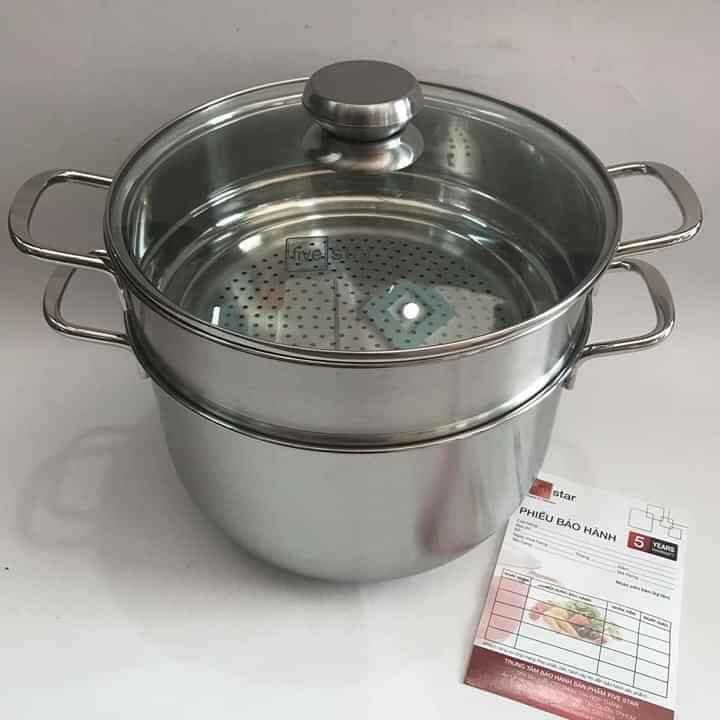 Bộ nồi hấp inox 2 tầng có kèm xửng hấp - đáy từ - bảo hành 1 năm