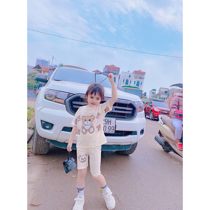 Bộ Quần Áo Trẻ Em Cộc Tay In Hình Gấu Moschie Dễ Thương Vải Coton Cho Bé Trai Bé Gái Từ 8-20kg Mã CT40