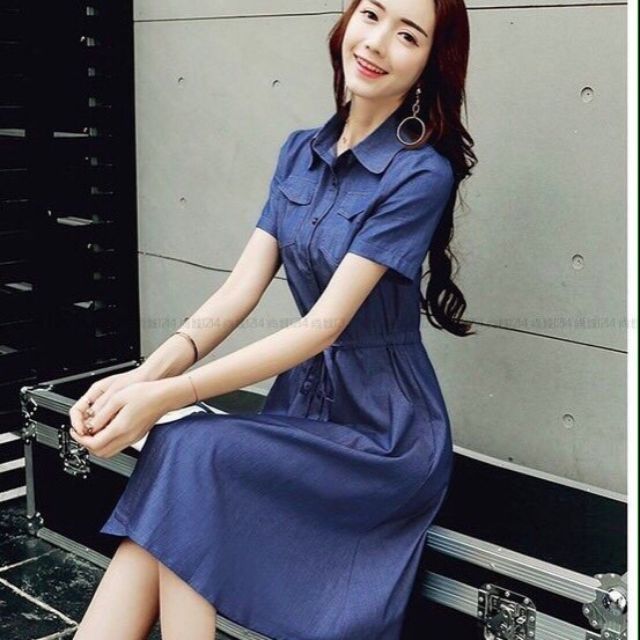 ĐẦM JEAN XOÈ DÂY RÚT
