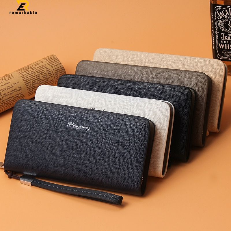 Hot Men PU Leather Wallet Ly Hợp Túi Đơn Giản Dây Kéo Dài Ví Chủ Thẻ Chứng Khoán Sẵn Sàng
