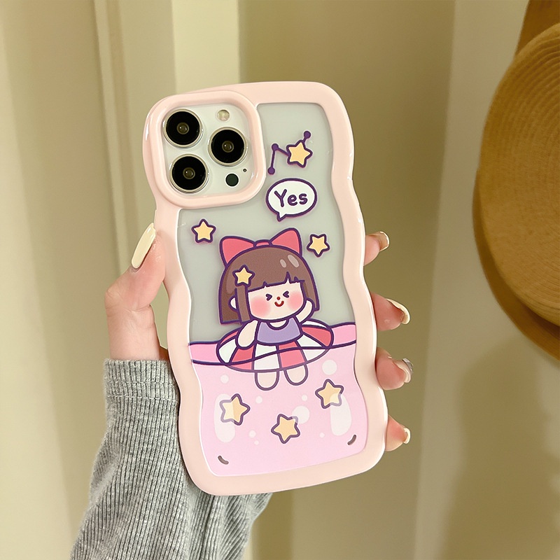 Ốp lưng iphone Ốp Điện Thoại Nhựa Acrylic Phối Ren Họa Tiết Hoạt Hình Cho iphone 13Pro 11 12 6 7 8 14pro xr Dinuo case