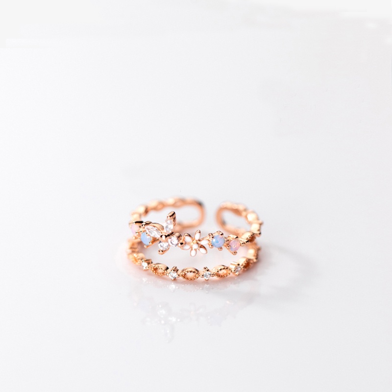 Nhẫn Hở Hai Lớp Đính Đá Zircon Thời Trang Hàn Quốc Cổ Điển Cho Nữ