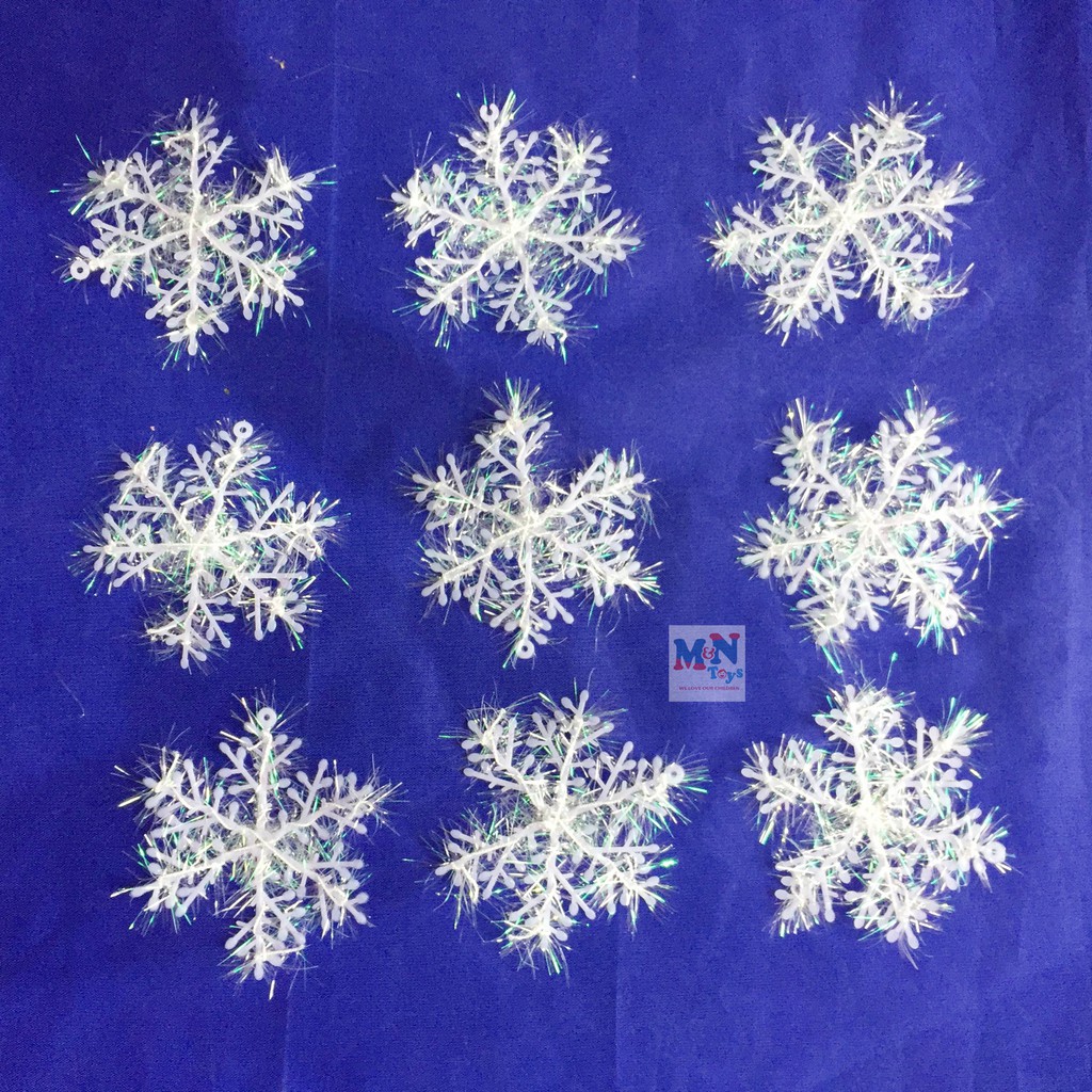 Set 9 bông tuyết đường kính 8cm dán kính, treo cây thông Noel, trang trí vòng nguyệt quế Giáng sinh.