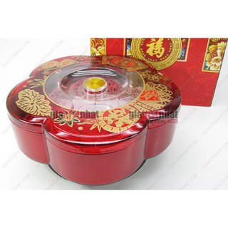Hộp mứt hoa mai có nhạc 22cm 5 khay đựng