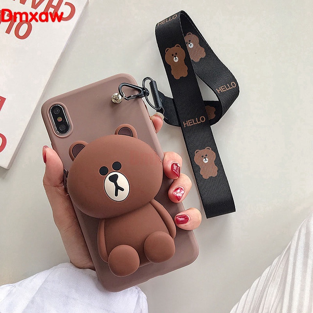Ốp điện thoại có dây đeo và ví nhỏ họa tiết hoạt hình xinh xắn cho Samsung Galaxy A20s A10s A50 A30S A50S