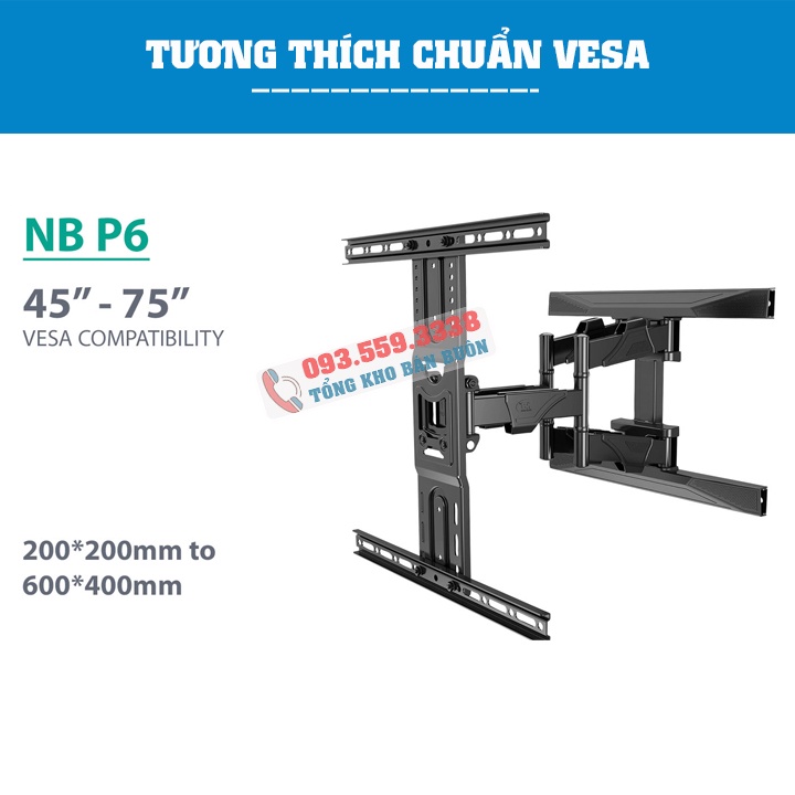 Giá Treo Tivi Góc Xoay NB P6 45 - 55 - 65 - 75 Inch - Khung Treo Tivi P6 Xoay Đa Năng - Hàng Chính Hãng North Bayou