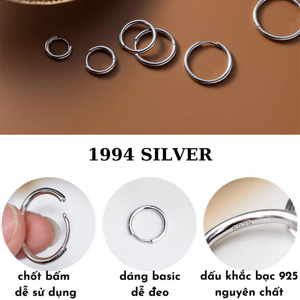 Khuyên tai bạc ta cá tính basic, khuyên bạc nam cao cấp nhiều size 1994 SILVER