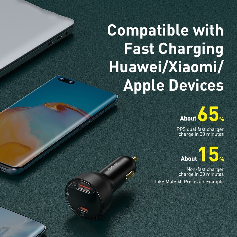 Tẩu Sạc Nhanh Ô Tô 100w Baseus 1 Cổng USB 1 Cổng PD Công Nghệ Sạc Nhanh Quick Charge QC 3.0 Cho Iphone, Android