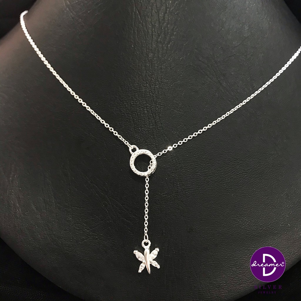 Dây Chuyền Bạc 925 Hình Tròn Đính Đá CZ & Con Bướm Rơi Ddreamer (126DC)
