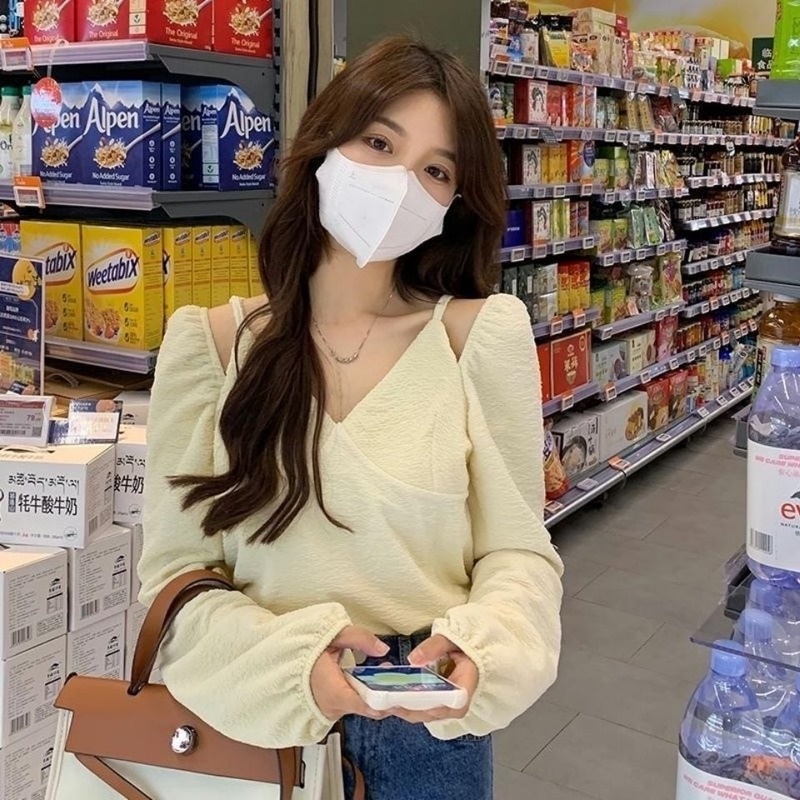 Áo Sơ Mi Tay Dài Trễ Vai Thời Trang Xuân Thu Cho Nữ