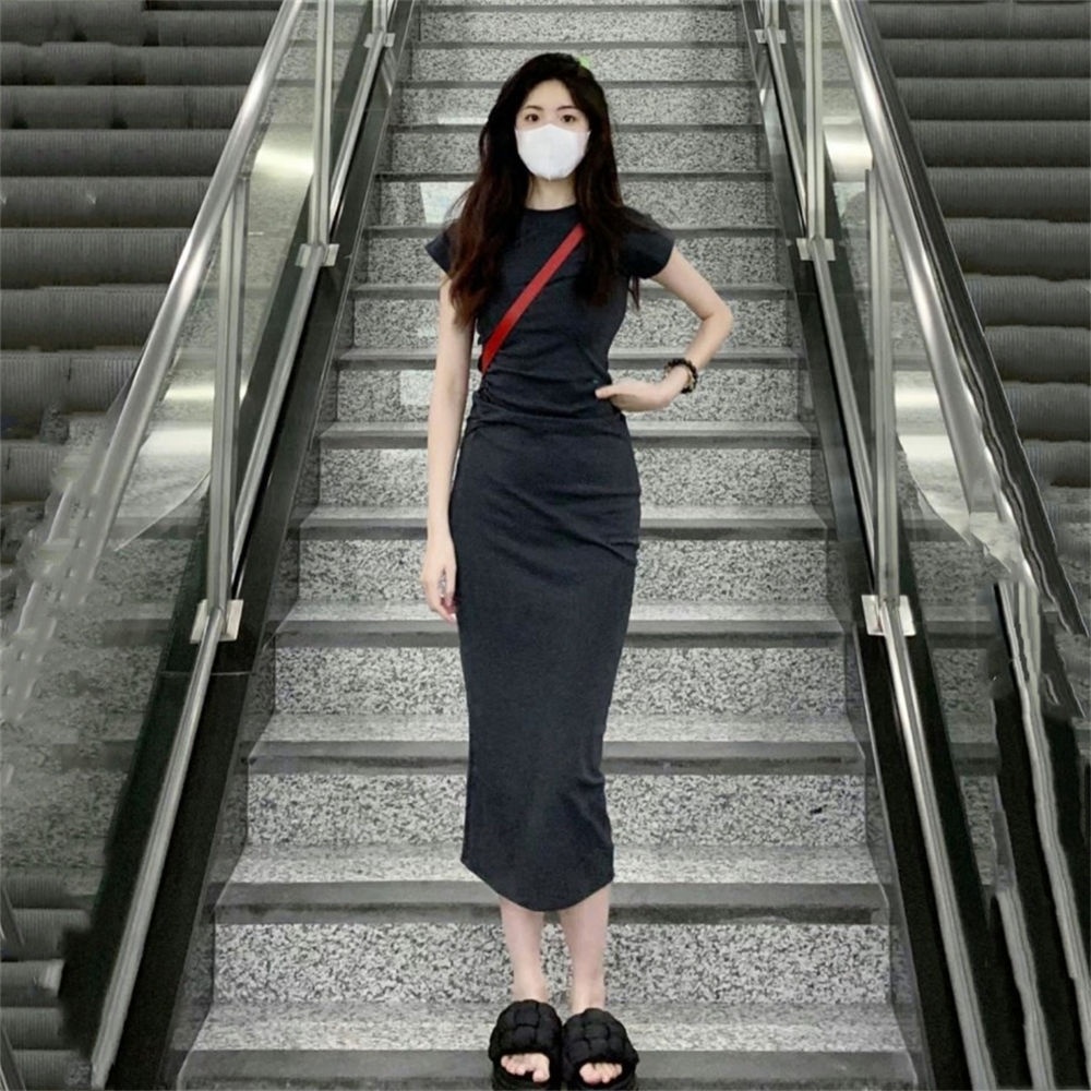 Đầm Body Dài Qua Gối Tay Ngắn Dáng Ôm Tính Thông Thường Váy Nữ