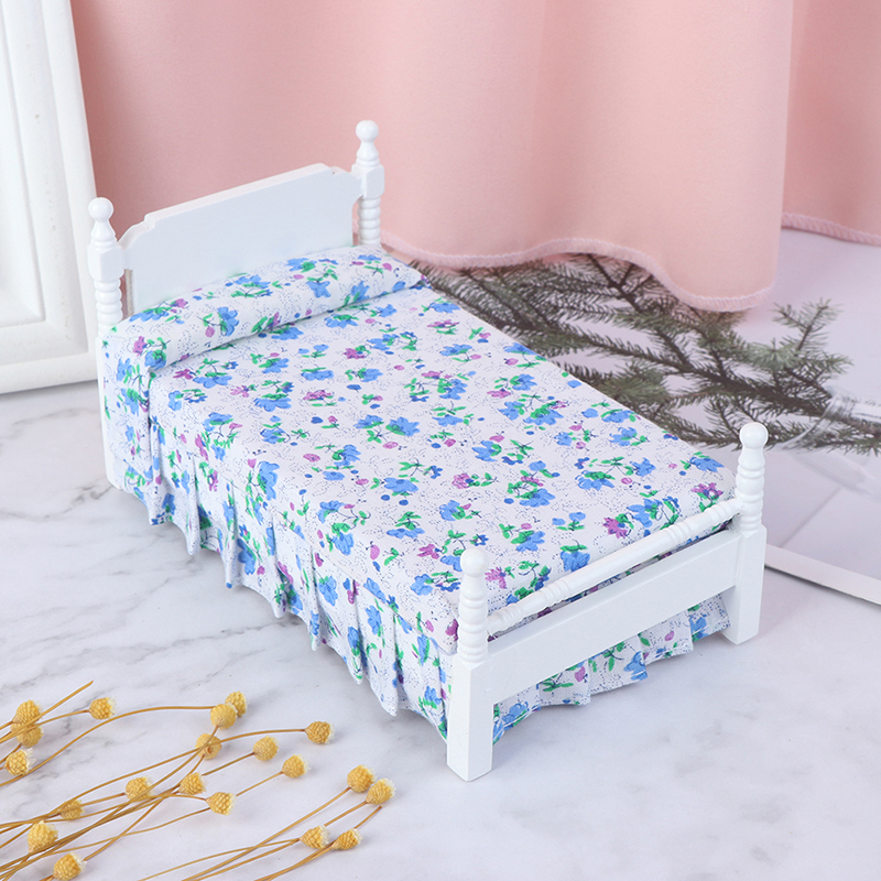 1 Mô Hình Giường Ngủ Mini Tỉ Lệ 1: 12 Trang Trí Nhà Búp Bê