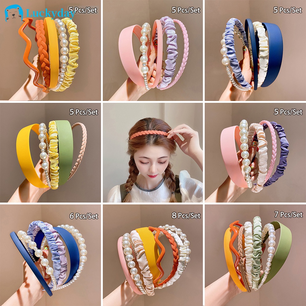 Băng đô cài tóc/ Set băng đô cài tóc ruy băng ngọc trai macaron phong cách Hàn Quốc thời trang hỗ trợ rửa mặt cho nữ