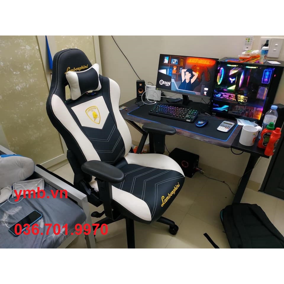 Ghế Gaming Lamborghini xoay ngả lưng 180 độ chỉnh cao thấp ghế gaming stream văn phòng - Màu trắng