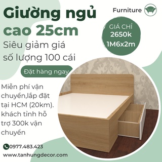 Giường ngủ đôi có 2 hộc kéo thiết kế thông minh, dễ dàng di chuyển lắp ráp