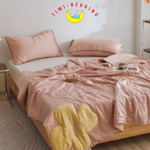 Chăn hè tencel thêu hoa nhập khẩu cao cấp, mát mẻ kích thước 2x2,3m - mền hè tencel – Timibedding