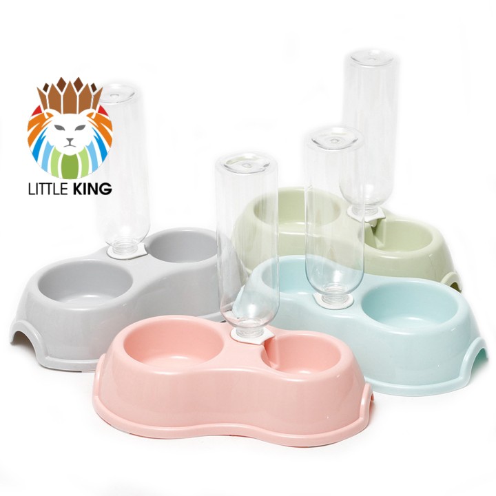 Bát ăn đôi kèm bình nước tự động cỡ nhỏ cho chó mèo, thú cưng Little King pet shop chất liệu nhựa PP