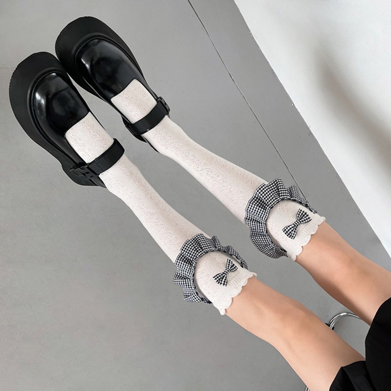 Xixi Vớ Lửng Phối Bèo Đính Nơ Họa Tiết Kẻ Sọc Phong Cách Lolita Nhật Bản Ngọt Ngào Cho Nữ