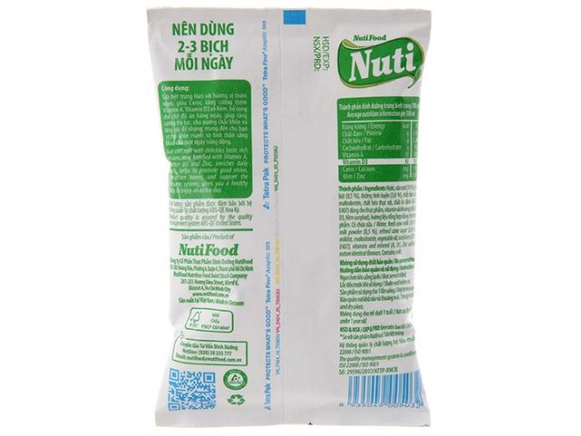 SỮA TIỆT TRÙNG BỊCH NUTIFOOD 220ML
