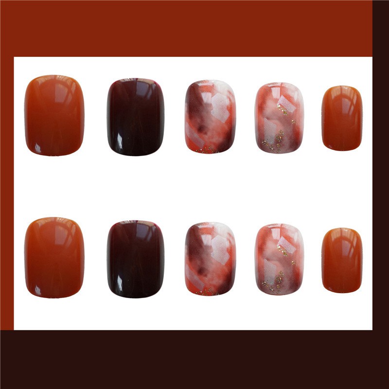 Bộ 24 móng tay giả Nail Nina trang trí Orande coffee mã PD-11【Tặng kèm dụng cụ lắp】