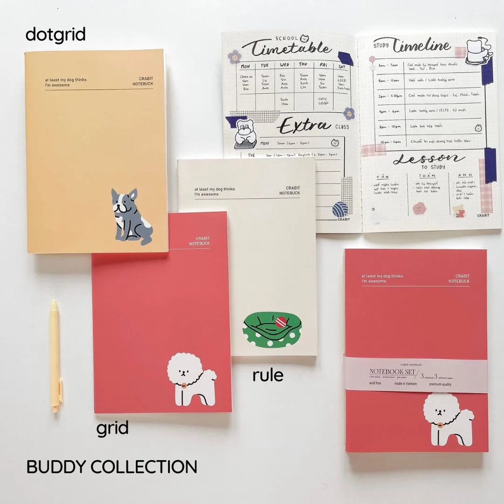 Vở may gáy 100gsm CRABIT Buddy Bull chấm dot - Tập học sinh, sinh viên B5 80 trang giá rẻ