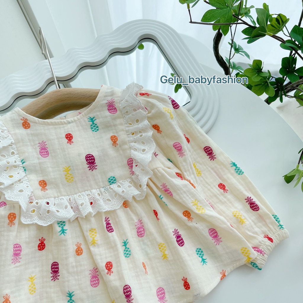 Bộ quần áo dài tay cho bé gái chất liệu xô musslin 2 lớp, mềm mịn, phù hợp với trẻ nhỏ B056
