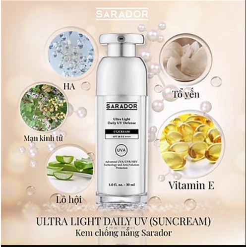 [DATE 07/23] Kem chống nắng vật lý chống UVA/UVB/HEV nâng tone nhẹ tự nhiên Sarador CC Ultra Light SPF 50 PA++++ 30ml